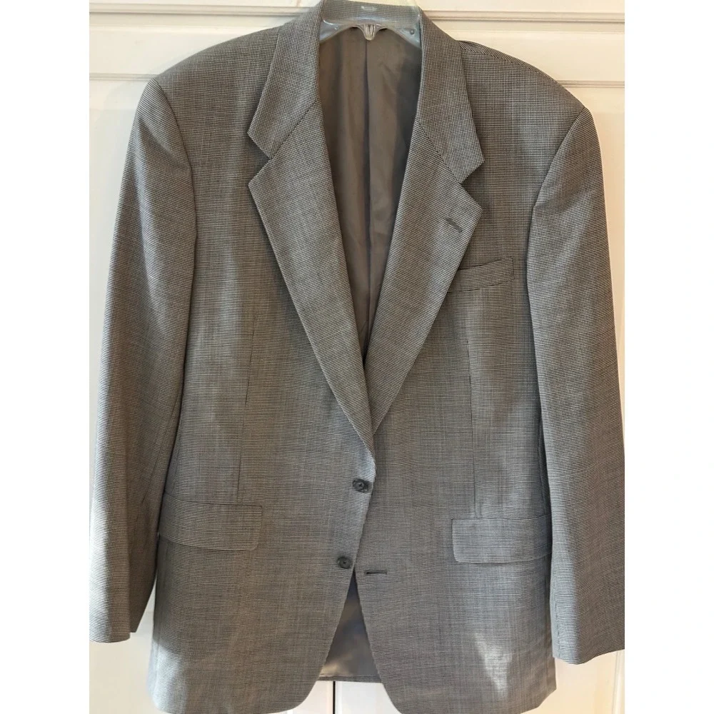 Graham Gunn Ltd Mens Blazer Jacket 43L Grey Houndstooth Wool Two Button‎